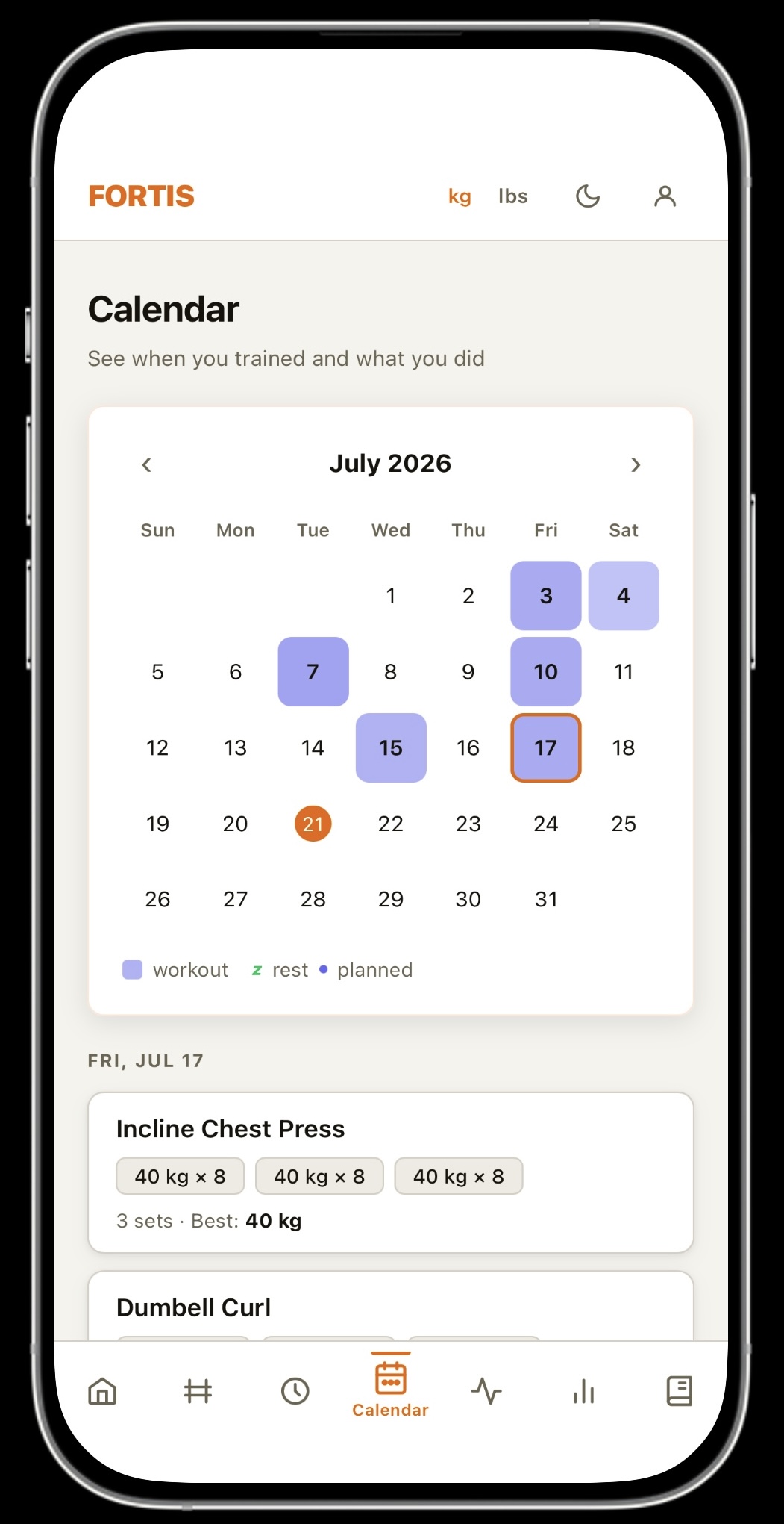 Training calendar